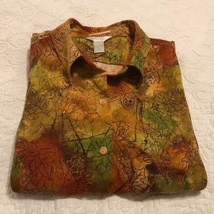 C&B long-sleeved button-down stretch shirt with autumnal leaf pattern (2X)